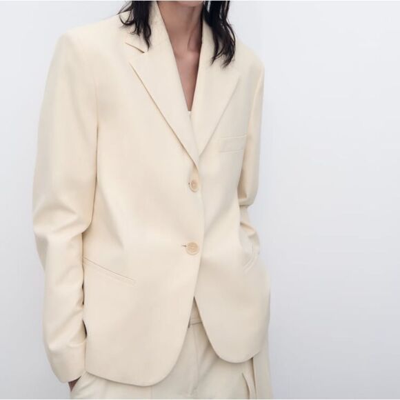 Zara Buttoned Cotton Blazer New - Picture 7 of 9
